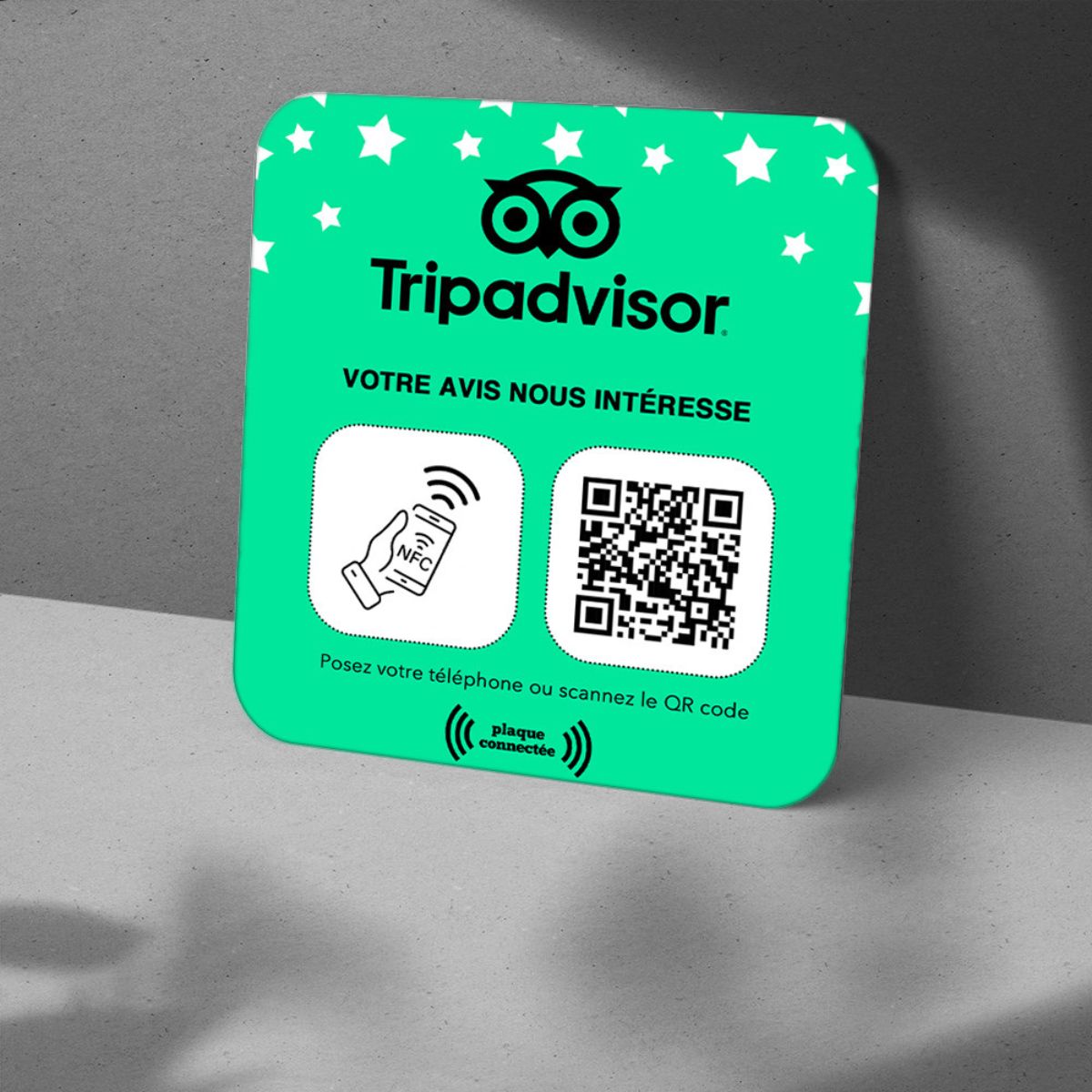 Plaque NFC Avis Tripadvisor avec QR code pour hôtel ou restaurant