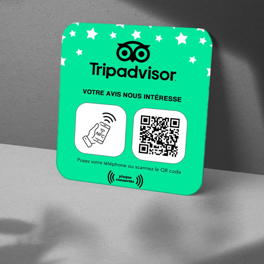 Plaque NFC Avis Tripadvisor avec QR code pour hôtel ou restaurant